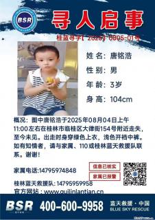 【寻人启事】图中唐铭浩于2025年08月04日上午11:00左右在桂林市临桂区大律街154号附近走失 - 商丘28生活网 sq.28life.com